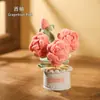 Planta de rosa artificial tejida en maceta, producto terminado hecho a mano a crochet, flor artificial para decoración de escritorio en casa, venta al por mayor de regalos, flor de hilo