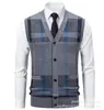 Chaleco de punto para hombre, suéter de punto sin mangas cálido para otoño e invierno, ajuste slim para hombre