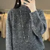 Suéter de Punto Trenzado Oreja de Trigo de Cuello Medio Alto de Moda para Año Nuevo para Mujer, Jersey Holgado Casual de Lana Completa con Mangas Largas