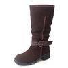 Botas Western de Cowboy Vintage com Salto Grosso, Modelo Outono/Inverno 2026, Bico Redondo, Fivela de Cinto, Botas de Cano Alto em Camurça