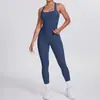 Conjunto deportivo de dos piezas ajustado de color sólido cepillado a doble cara, estilo racerback, transfronterizo europeo y americano, para correr, fitness y yoga