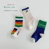 1512 Calcetines Infantiles al por Mayor 25 Primavera Estilo Coreano Rayas de Letras Calcetines para Bebé de Media Pantorrilla Deportivos Sin Costuras de Algodón Calcetines para Niños