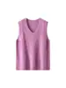 Colete de tricô com decote V para mulheres, lã e cashmere, tecido escovado, novo colete de tricô sem mangas, solto e versátil, top com lantejoulas para o outono