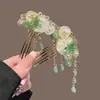 Pente de Cabelo Flor de Lótus Azul Estilo Antigo Grampo de Cabelo Folha de Lótus Fresca Acessórios de Cabelo Qipao Novo Headdress Versátil Chinês Grampo de Cabelo