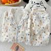 Princesa Pastoral Fengyunduo Pijama de Algodón para Mujer Verano Nuevo Conejo Manga Corta Pantalones Ropa de Casa Casual Toma Real Venta al por Mayor