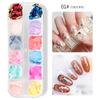 Pedra de Concha para Nail Art 12 Cores Vermelho da Internet Japonesa Ultra-fina Shell para Unhas Naturais Adesivo de Folha Dourada e Prateada Joia para Nail Art