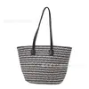 Bolsa Tote Novo Estilo 2026, Bolsa Grande de Palha Trançada, Bolsa Feita à Mão, Bolsa de Ombro/Axila, Bolsa Feminina Listrada Fashion