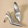 Tacones Altos Plateados para Mujer 2026 Primavera/Otoño Nuevos Impresionantes Cómodos Tacones Finos con Estilo para Vestidos de Noche Zapatos de Salón Metálicos Puntiagudos