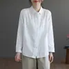 Camisa de algodón de manga larga con doble botonadura estilo coreano para mujer, top interior de primavera y otoño con cuello polo, diseño holgado, camisa básica