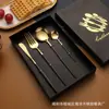Conjunto de Talheres de Aço Inoxidável para Bife, Garfo e Colher em Caixa de Presente, Conjunto de Talheres Estilo Ocidental Português, Conjunto de Quatro Peças de Colher e Hashi, Conjunto para Presente