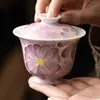 Tazón Doble Púrpura Hecho en Fábrica con Margaritas Pintadas a Mano Taza de Té de Cerámica Pintada a Mano Tazón de Té Individual Juego de Té Kung Fu de Gama Alta