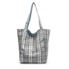 Bolsa para Material de Classe de Aluno Bolsa Tote de Grande Capacidade Estilo Preppy da Moda Bolsa de Ombro Xadrez Literário Bolsa Grande