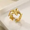 Moda Europeia e Americana Estilo Ins Anel de Flor Simples e Versátil Banhado a Ouro 18K Aço Inoxidável Geométrico Joia Feminina Suprimento