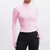 Chamarra deportiva de manga larga con cremallera, absorbente de humedad, corte ajustado, para correr, yoga, fitness, europea y americana, para mujer, ropa corta de yoga