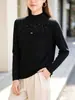 Camiseta base de punto de tres hilos de terciopelo Andy con cuello semi-alto y pedrería resistente para mujer, nuevo top de otoño e invierno, suéter grueso de otoño e invierno