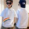 Polos de Algodão Puro Fino de Verão para Meninos e Meninas, Novo Estilo de Verão, Polos Versáteis com Lapela e Estampa de Desenho Animado Infantil Médio e Grande