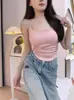 Camisola plisada de nuevo estilo con diseño dulce y picante para mujer, con cinturón, almohadilla para el pecho, para uso interior y exterior, ajustada, con una hermosa espalda, ropa de verano.