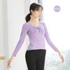 Ropa de práctica de ballet de danza moderna para mujer, camiseta de algodón con nudo plisado en el pecho y cuello en V grande, top de yoga