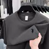 Camiseta de Manga Corta 100% Algodón Puro de Verano para Hombre, Holgada, Casual, Cuello Redondo, con Bordado de Pony, Camiseta Base Versátil