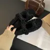 2026 Estilo Coreano Moderno Chic Nuevos Zapatos Mary Jane Peludos para Aumentar la Altura Suela Gruesa Con Lazo de Terciopelo Zapatos de Una Sola Pieza