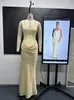 Vestido Personalizado de Venda Quente Transfronteiriça Estilo Europeu e Americano Modelador com Cordão Ajustável Patchwork Franzido Que Realça a Cintura