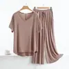 Pijama casual de verão plus size com manga curta em modal para mulheres, modelagem solta, roupa pós-parto, adequado para mulheres de meia-idade, pode ser usado fora, conjunto de duas peças para casa