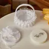 Caja de Anillo de Boda Estilo Europeo Portaanillos de Lino Caja de Almacenamiento de Anillos para Novios Caja Portátil de Anillos para Dama de Flor