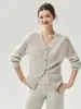 Campbell Hilo~%Seda de Morera%Cachemira Cardigan Tejido Cuello de Mujer Suéter Hueco Chaqueta Ola