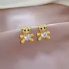 [Aço titânio] Conjunto de brincos de colar com microincrustações de urso, leve, luxuoso, microincrustações, personalidade, elegante, banquete, combinação de colar