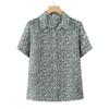 Blusa de Algodón de Manga Corta de Verano para Madre Camisa Delgada de Algodón para Mujeres de Mediana Edad y Mayores Camisa con Cuello de Abuelo para Señora Mayor