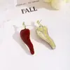 Pendientes de Aguja de Plata Diseño de Nicho de Lujo Ligero Europeo y Americano Pendientes Exquisitos Únicos de Chile Rojo Pendientes de Moda Divertidos de Tendencia