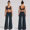 Conjunto de fitness transfronteiriço com lindo top esportivo nas costas, cós dobrável, conjunto de calça legging de cintura alta de secagem rápida para levantar o bumbum para mulheres