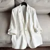 2026 Novo Blazer Feminino de Linho com Gola, Manga Três Quartos e Ombreiras Atacado H13BW26785