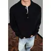 Suéter Masculino de Malha com Gola Henry Manga Longa Estilo Old Money 2026 Outono Marca Tendência Tamanho Plus Size Americano Solto Estilo Preguiçoso Top