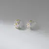 Pendientes de Botón de Plata de Ley S925 Nalan, Frescos y Elegantes, Estilo Bosque Pequeño Perfumado, Flor de Margarita de Dos Tonos, Pendientes Curvos M08447