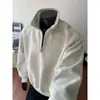 Sudadera con Media Cremallera y Cuello Alto Estilo Retro Americano Peso Pesado Holgada Top para Pareja Manga Larga para Hombre Color Sólido Ropa Deportiva Moderna