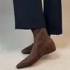 Botas Delgadas de Tacón Alto con Cremallera Trasera y Punta Cuadrada para Mujer, Otoño e Invierno, Aumento Interno de Altura, Gamuza, Diseño Simple, Ligeras, Botines Plisados