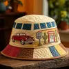 Sitio Web Independiente Transfronterizo Nuevo Modelo Coche de Viaje Patrón Bordado Acolchado Estampado Unisex Sombrero de Pescador Arcoíris Sombrero de Sol