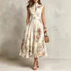 Dropshipping Transfronteiriço de Roupas Femininas Europeias e Americanas 2026: Elegante vestido longo sem mangas com estampa digital e design floral tridimensional, vestido slim fit