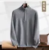Novo suéter de lã masculino com zíper parcial de cashmere para outono e inverno, pulôver de malha, suéter de base, top com gola alta
