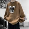 Suéter holgado de moda nacional para hombre, otoño e invierno de 2023, nuevo jersey estampado para hombre, forro polar grueso de alta calidad, moda