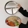 Bandeja de Refeição com Compartimentos de Aço Inoxidável 304 Redonda com Três Compartimentos para Adulto Criança Perda de Peso Controle de Porções Bandeja de Refeição Bandeja de Fast Food Prato de Lanche
