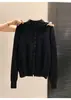 Cardigan de Punto con Cuello Alto Pequeño Estilo Francés Perezoso para Mujer Otoño Invierno Engrosado Holgado Suave Esponjoso Suéter Prendas de Abrigo de un Solo Botón