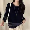 Suéter versátil de punto jacquard limpio estilo Fair Isle para mujer, otoño/invierno 2026, jersey de corte holgado con cuello redondo y mangas largas