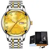 Reloj de Cuarzo Lige/Lige Lg9846 Calendario Doble Correa de Acero Tres Agujas Reloj de Negocios Resistente al Agua