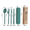 Set Creativo de Vajilla Portátil de Paja de Trigo para Estudiante Oficina Worker Cuchillo, Tenedor y Cuchara Palillos Vajilla Cuatro Piezas Regalo
