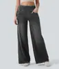 Calça Jeans Feminina de Cintura Alta Solta Elástica Perna Larga Emagrecedora Calça Longa