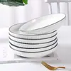 Estilo Escandinavo Vajilla de Cerámica para el Hogar Platos y Tazones con Línea Negra Bajo Esmalte Tazones Verticales para Arroz Platos Americanos Tazones Sencillos para Sopa