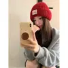 Chapéu de Lã Estilo Coreano Azul Lago com Letras para Mulheres no Inverno, Estilo Preguiçoso, Branco e Fashion, Circunferência da Cabeça Grande, Chapéu Quente e para o Frio