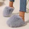 Pantuflas de felpa mullida de color liso para talla grande de Amazon, suela suave, punta cerrada de invierno, para el hogar, cálidas, pantuflas de algodón multicolor